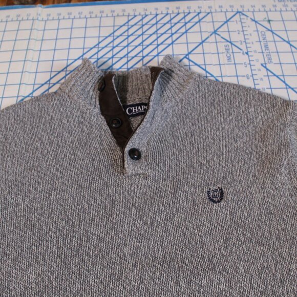 CHAPS Brown Cotton 1/4 Button Sweater, Large - Picture 2 of 8